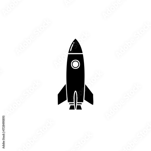 Minimalist Black and White Space Rocket Launch Glyph Icon Illustration