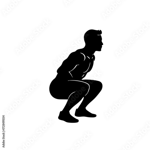 Simple Silhouette Man Performing Squat Exercise Workout Fitness Illustration