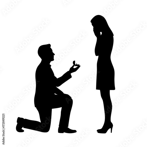 Simple Silhouette Proposing Man and Disappointed Woman Engagement Illustration
