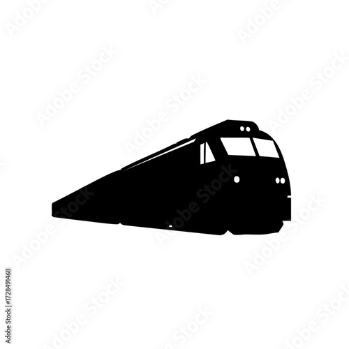 Simple Black and White Train Transportation Silhouette Illustration Isolated on White