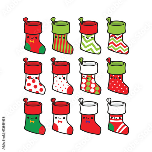 Festive Holiday Collection of Christmas Stockings and Decorative Elements
