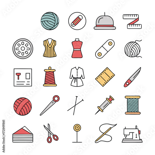 Creative Workshop Collection — Unique Vector Icons of Tailoring, Fabric, and Threads