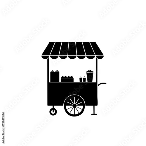 Simple Silhouette Food Cart with Wheels Street Vendor Icon Illustration