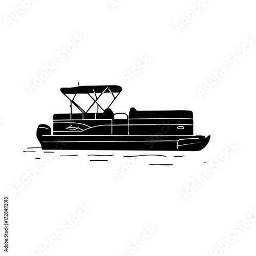 Minimalist Line Art Pontoon Boat Illustration Floating on Water Design