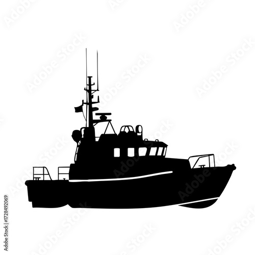 Simple Black Silhouette Fishing Boat Sea Vessel Transportation Icon Illustration