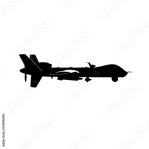 Black Silhouette Unmanned Aerial Vehicle (UAV) Drone Aircraft Illustration