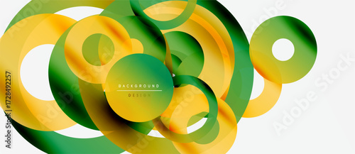 Abstract fluid shapes, yellow, green hues. Dynamic composition, modern design element. Smooth gradients, overlapping forms create visual interest.