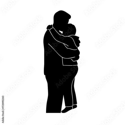 Minimalist Silhouette Couple Hugging Each Other Sharing Love and Affection Illustration