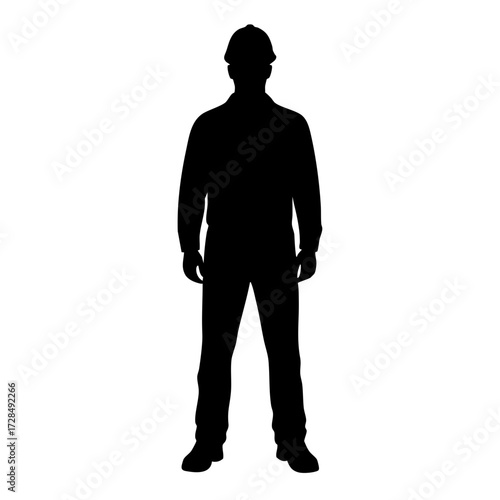 Silhouette Full Body Construction Worker Stand Posing Industrial Profession