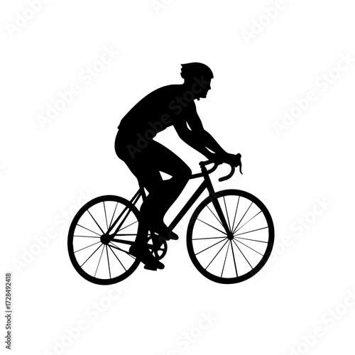 Silhouette Sporty Cyclist Riding Bicycle Downhill Activity Exercise Illustration