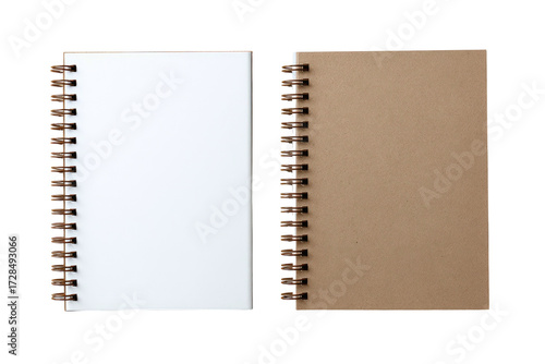 Two spiral-bound notebooks, one white, one tan (1)