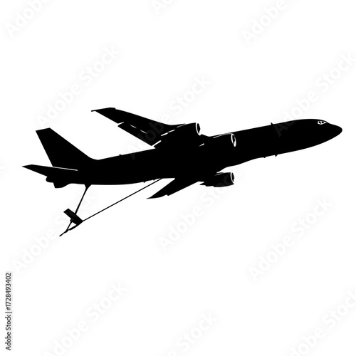 Minimalist Silhouette Fuel Tanker Aircraft Flying in the Sky Illustration