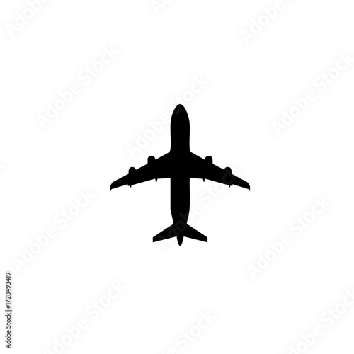 Minimalist Silhouette Airplane Flying Above Aviation Transportation Icon Graphic