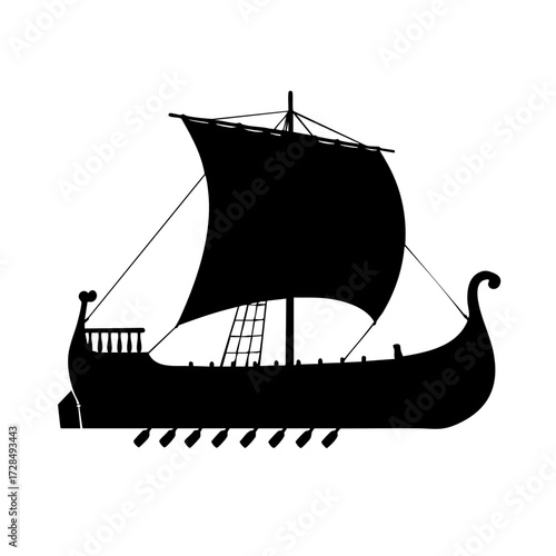 Silhouette Norse Viking Ship Drakkar Vessel Boat Ancient Historical Illustration