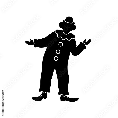 Silhouette Artistic Funny Clown with Hat Costume and Pose Illustration