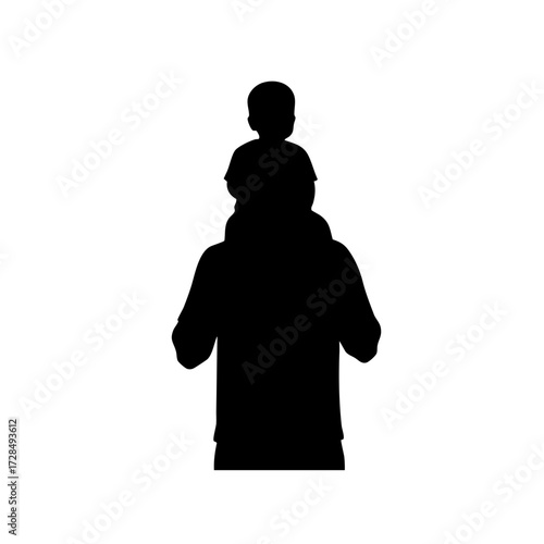 Simple Silhouette Father Carrying Son on Shoulders Happy Family Illustration