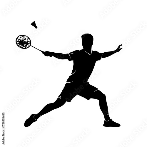 Silhouette Dynamic Male Badminton Player Smash Shot Sport Action Illustration