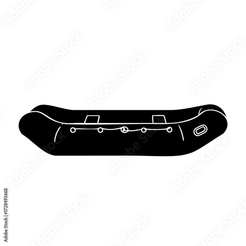 Simple Black and White Raft Icon, Inflatable Boat Transportation Illustration