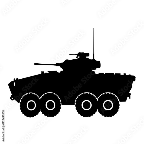 Silhouette Detailed Armored Personnel Carrier Isolated On White Background Transportation