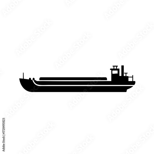 Simple Flat Design Barge Transportation Vessel River Cargo Silhouette Icon