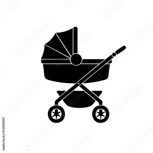 Simple Silhouette Baby Stroller Side View Graphic Design Element