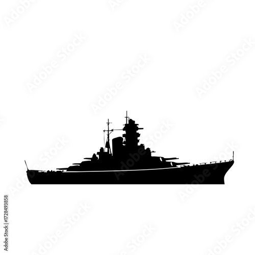 Silhouette Detailed Battleship Warship Naval Vessel Transportation Illustration Design