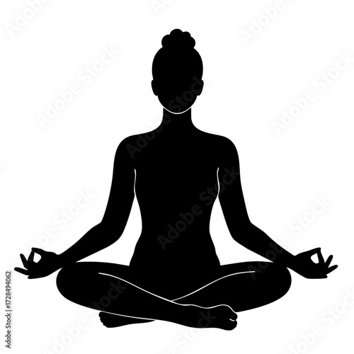 Simple Silhouette Woman in Lotus Position for Yoga Practice Illustration