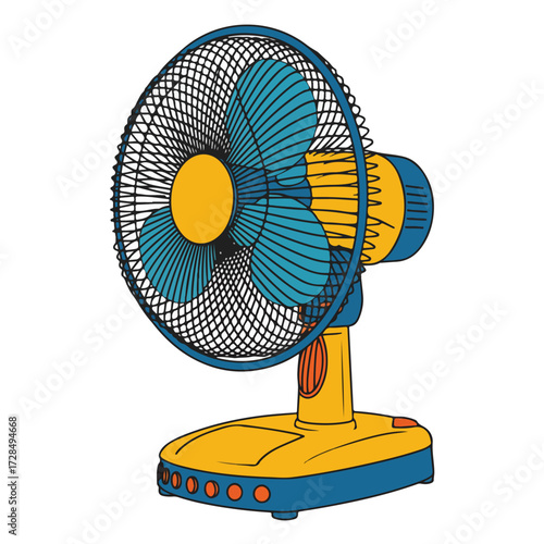 A vintage electric fan with metal blades is a retro cooling appliance on a white background for a summer breeze