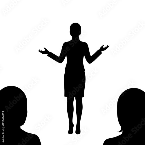 Silhouette Business Presentation with Audience Illustration Giving a Speech and Talking