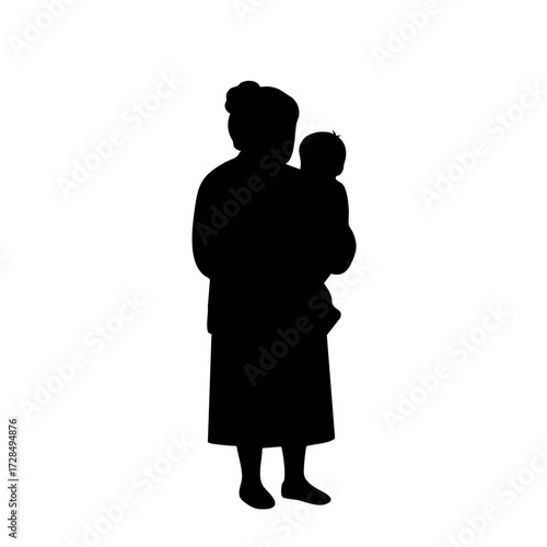 Silhouette Mother Holding Baby Standing Caring Parenthood Family Illustration