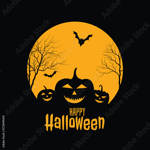 happy halloween scary black and yellow card design