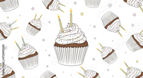 Sweet celebration cupcakes with candles and sprinkles for a festive occasion.
