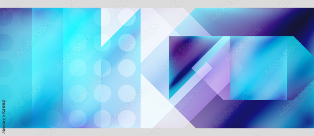 Fototapeta premium Abstract composition. Blue, purple hues dominate. Geometric shapes overlap creating dynamic visual effect. Modern design elements present.