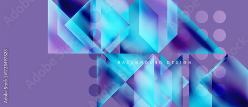 Abstract geometric design. Blue, purple hues create modern background. Hexagons, lines form dynamic composition. Stylish visual element.