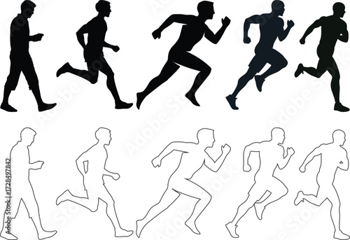 Mixed runners in silhouette profiles.Profile and people silhouette collection. User profile symbol. Group of people or group of users collection. Perfect can use in demographic, social media, and team