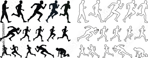 Mixed runners in silhouette profiles.Profile and people silhouette collection. User profile symbol. Group of people or group of users collection. Perfect can use in demographic, social media, and team