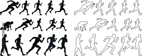 Mixed runners in silhouette profiles.Profile and people silhouette collection. User profile symbol. Group of people or group of users collection. Perfect can use in demographic, social media, and team