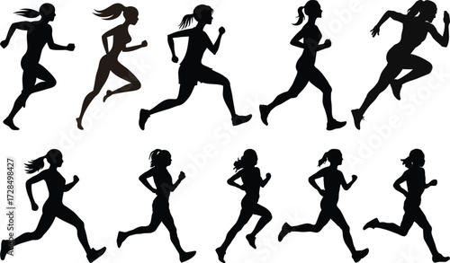 Mixed runners in silhouette profiles.Profile and people silhouette collection. User profile symbol. Group of people or group of users collection. Perfect can use in demographic, social media, and team