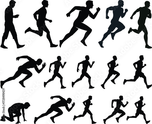 Mixed runners in silhouette profiles.Profile and people silhouette collection. User profile symbol. Group of people or group of users collection. Perfect can use in demographic, social media, and team