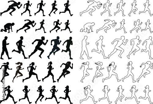 Mixed runners in silhouette profiles.Profile and people silhouette collection. User profile symbol. Group of people or group of users collection. Perfect can use in demographic, social media, and team