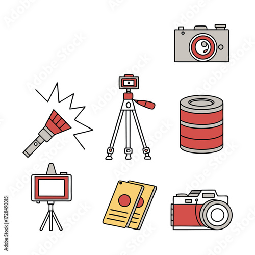 Photography Essentials — Unique Colorful Line Icons of Cameras and Photo Concepts