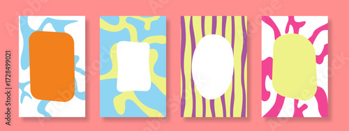 Cute colorful hand drawn poster frame background set.  Cover template with organic shape design. Suitable for covers, brochures, invitations, cards and social media. Vector