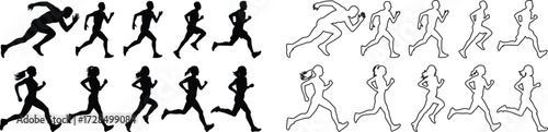 Mixed runners in silhouette profiles.Profile and people silhouette collection. User profile symbol. Group of people or group of users collection. Perfect can use in demographic, social media, and team