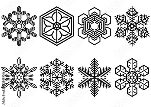 シンプルでグラフィカルな雪の結晶セット