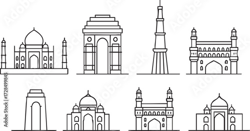 Set of indian historical monuments vectors