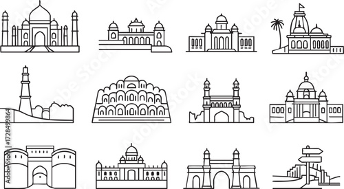 Set of indian historical monuments vectors
