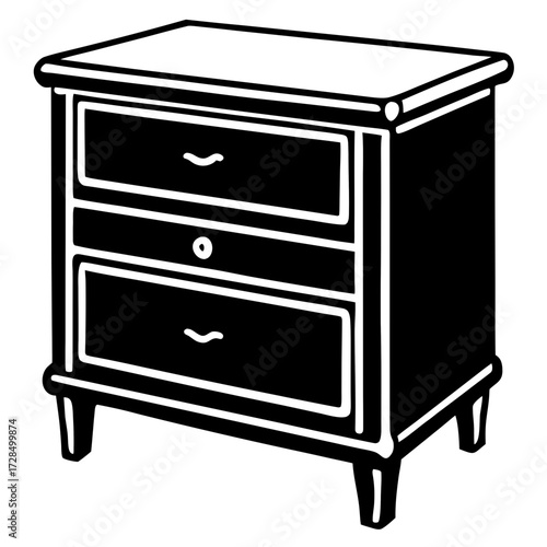 Classic three drawer nightstand silhouette isolated on white background