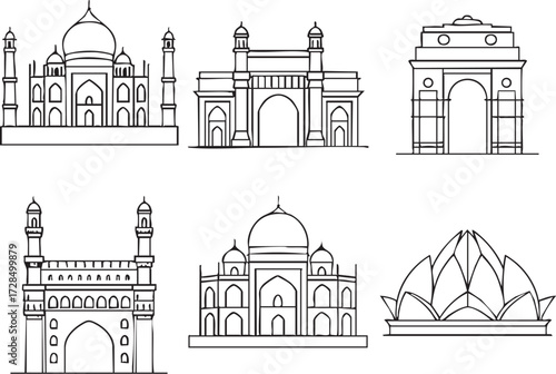 Set of indian historical monuments vectors