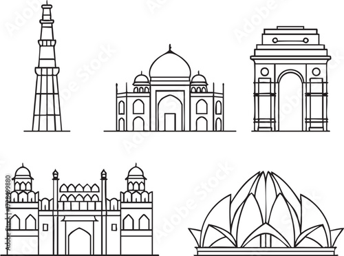 Set of indian historical monuments vectors