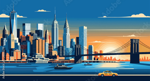New York City Vector Travel Poster, Cinematic Minimal Landscape Art